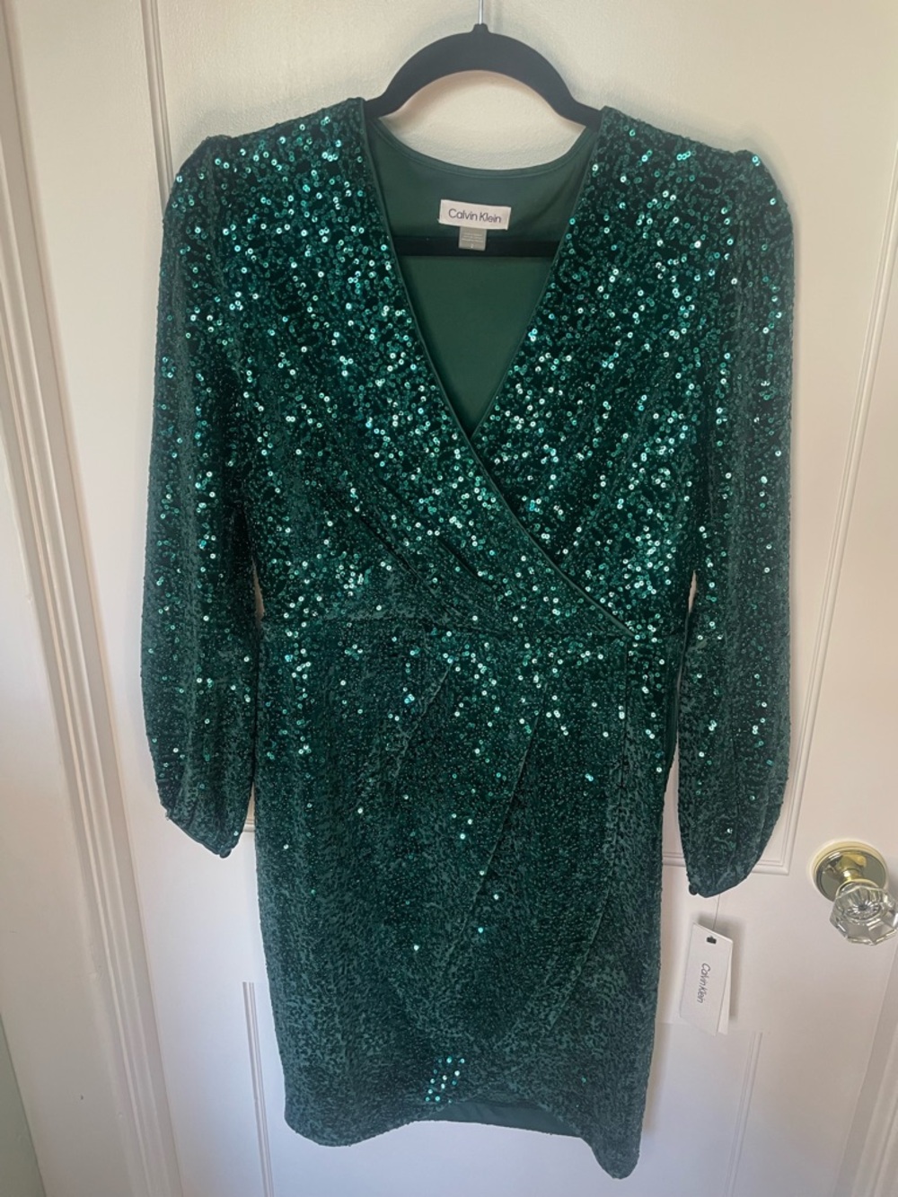 NWT Calvin Klein Emerald Sequin Wrap Dress